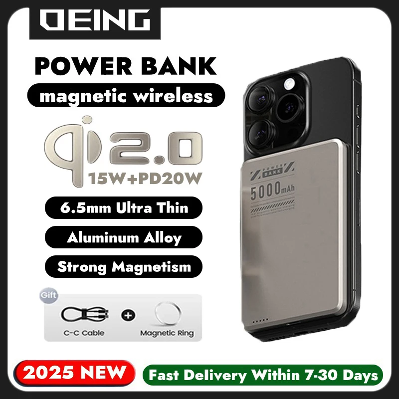 

10000mAh Ultra Slim Magnetic Powerbank Wireless Power Bank For Magsafe Qi2 Fast Charging Battery For iPhone 17 16 15 14 13 12 11