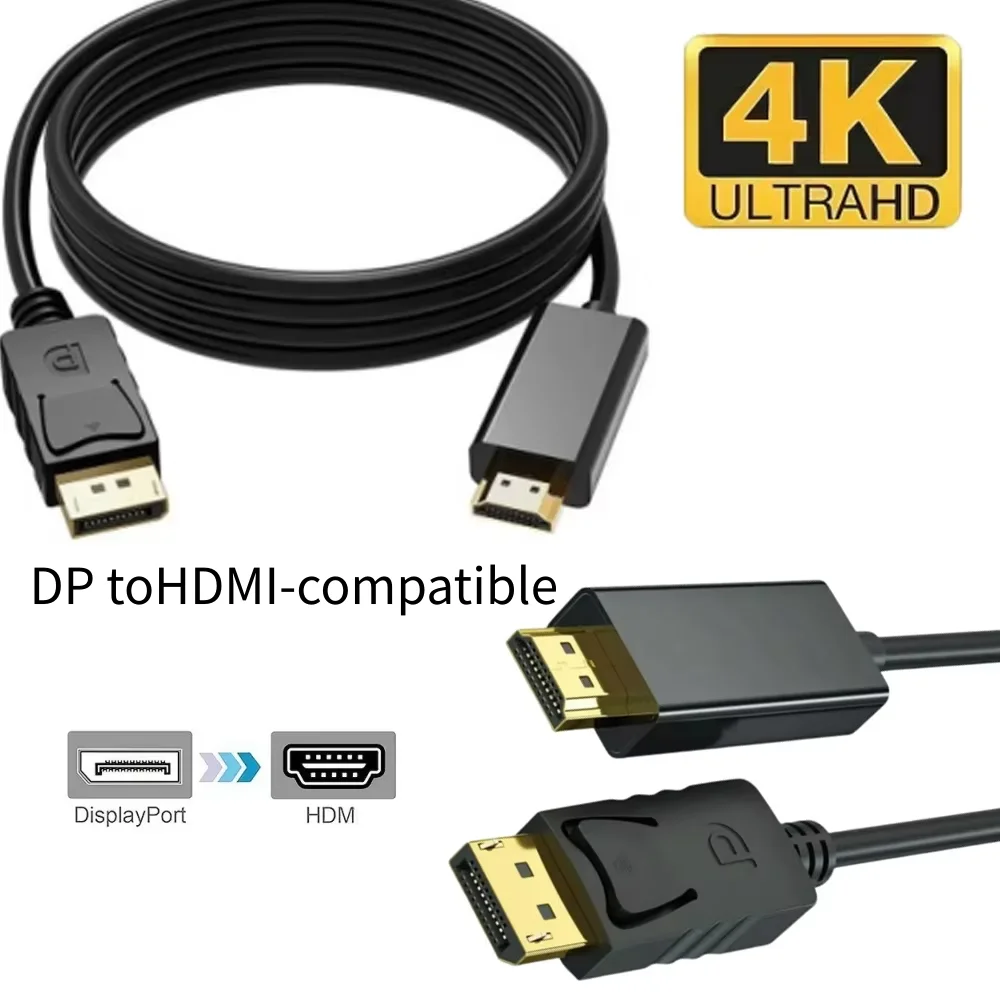

Dp To HDMI-compatible Cable 1.8m 4K HD Adapter Cable Computer Monitor Cable Converts Large Dp To Hdmi For PC Laptop Projector