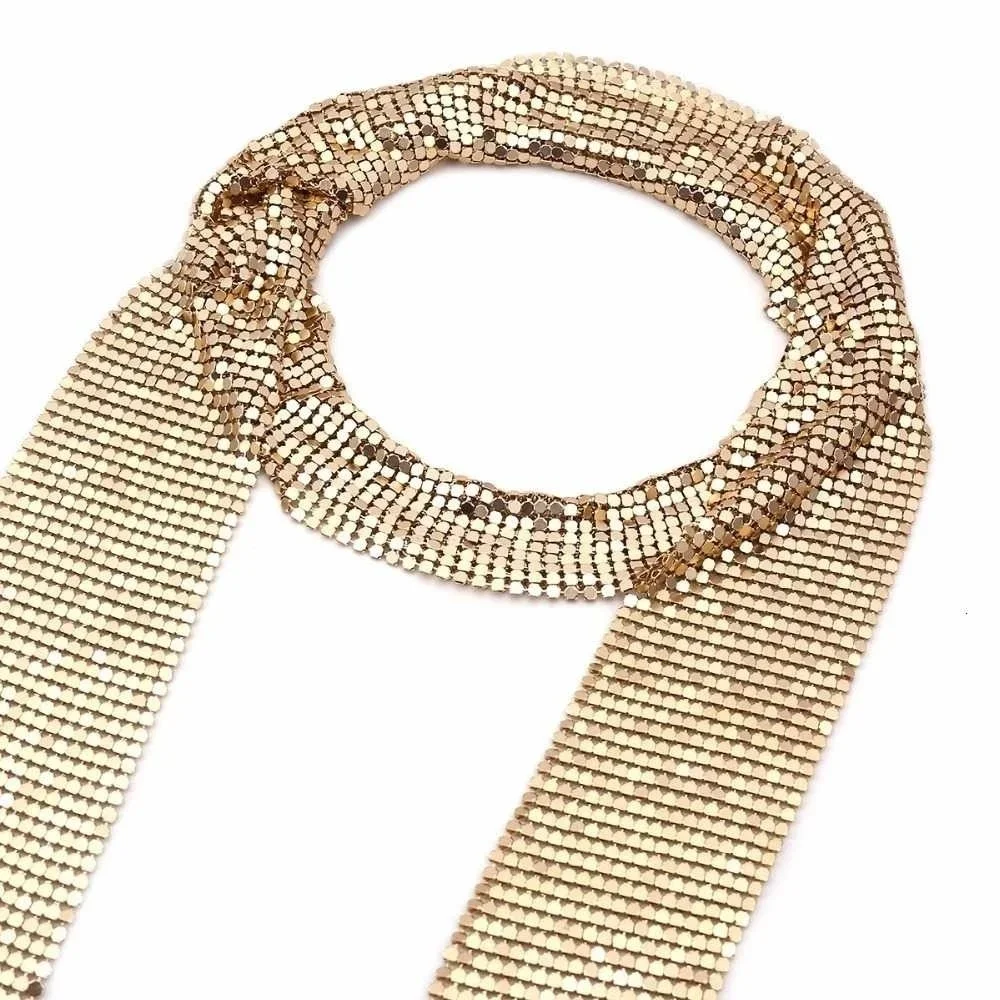 Damen Punk Aluminium Legierung Pailletten Krawatte Kette Anhänger Halsband Lange Dünne Hals Kragen Halsketten Schal Schal Sexy Mode Schmuck – Detail 21