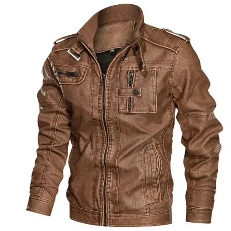 Men's Leather Clothing for Autumn and Winter.  Fashionable Young Men's Stand-collar Distressed Personalized Street Leather Coat.