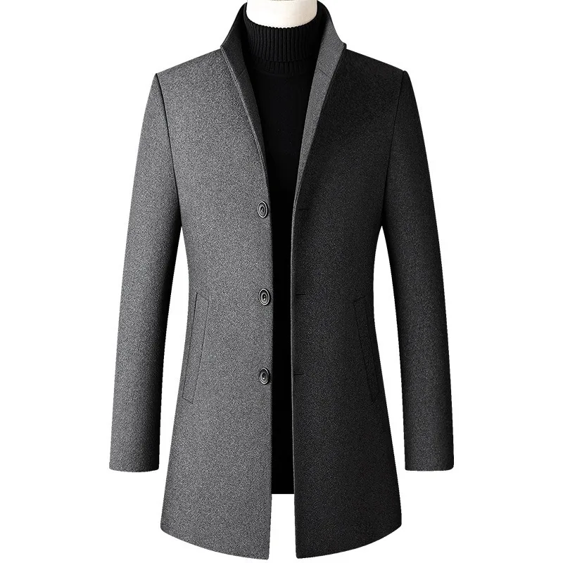 

2023 New Fall and Winter Tweed Coat Men's Medium-length Men's Wool Tweed Jacket Business Tweed Male Trench Coat