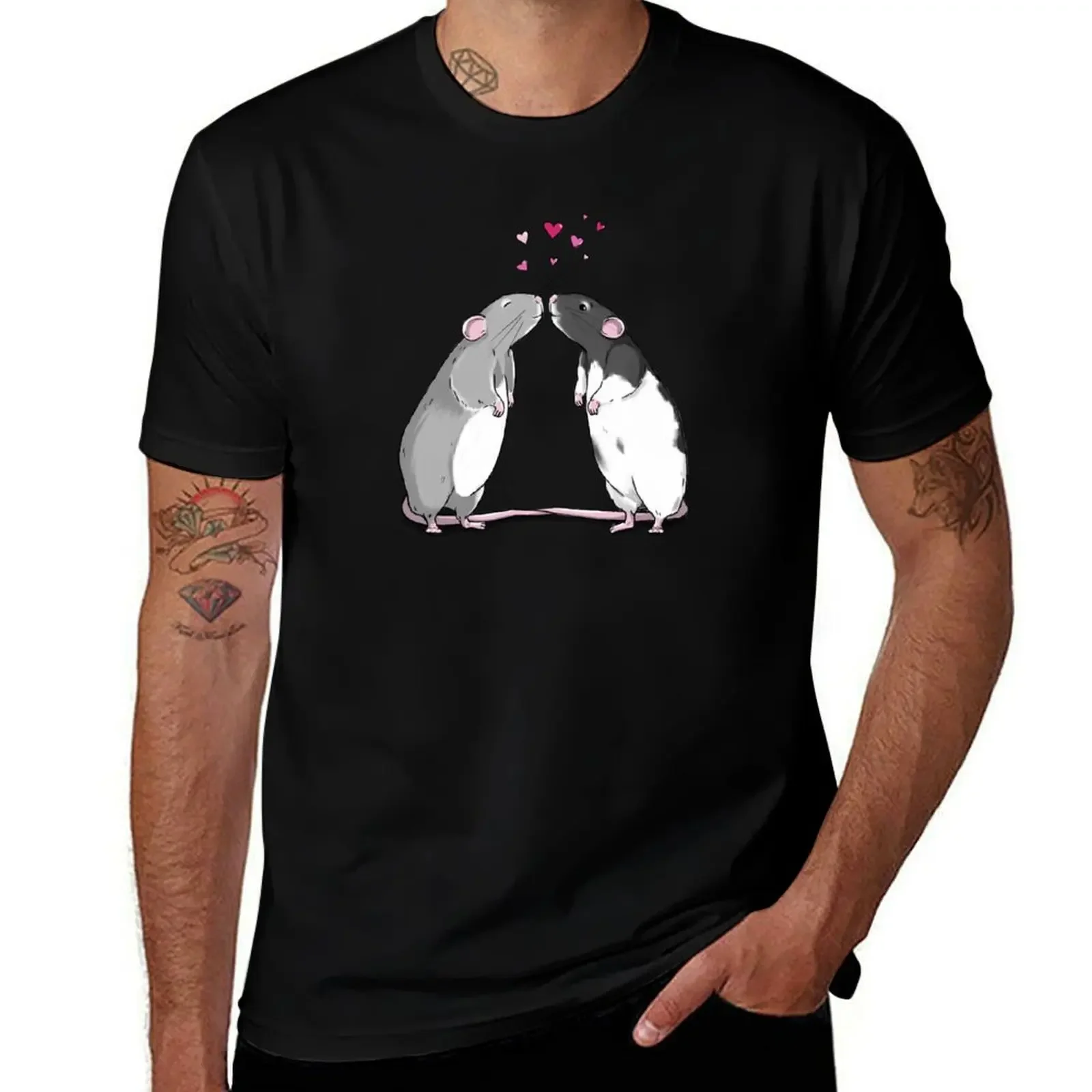 Ratty Valentine’s - Rat Kisses And Hearts T-Shirt cotton graphic tees summer tops cotton t shirt men