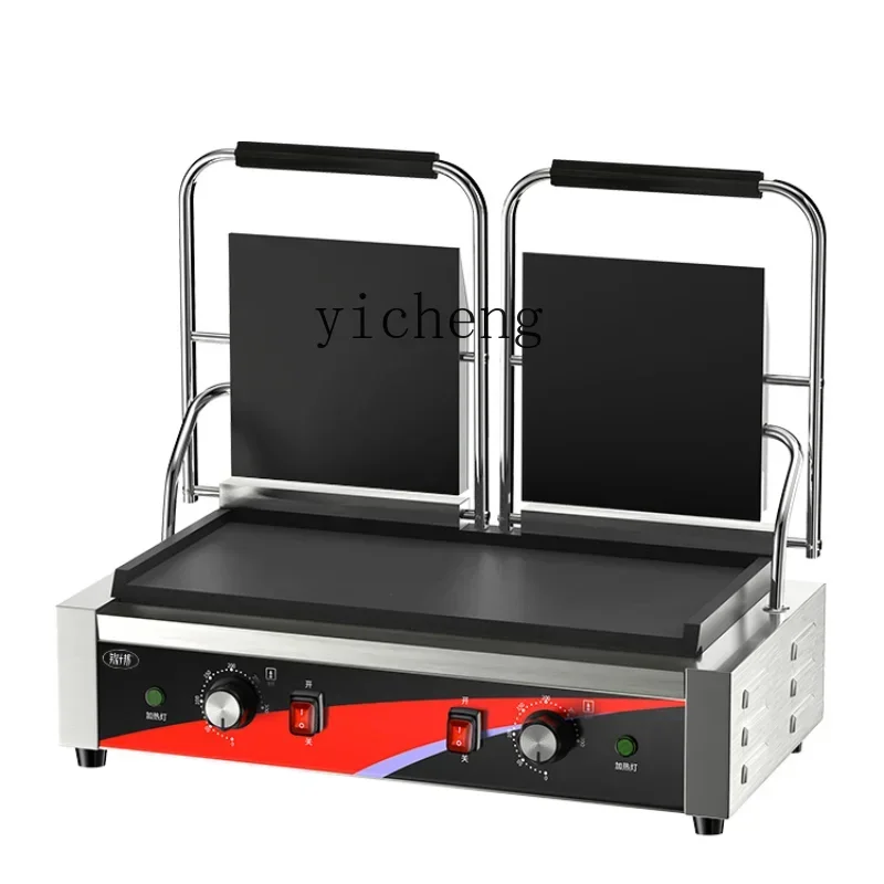 Placa de presión de doble cabeza con calefacción eléctrica, horno estofado, sándwich comercial, pan, barbacoa, máquina para freír carne