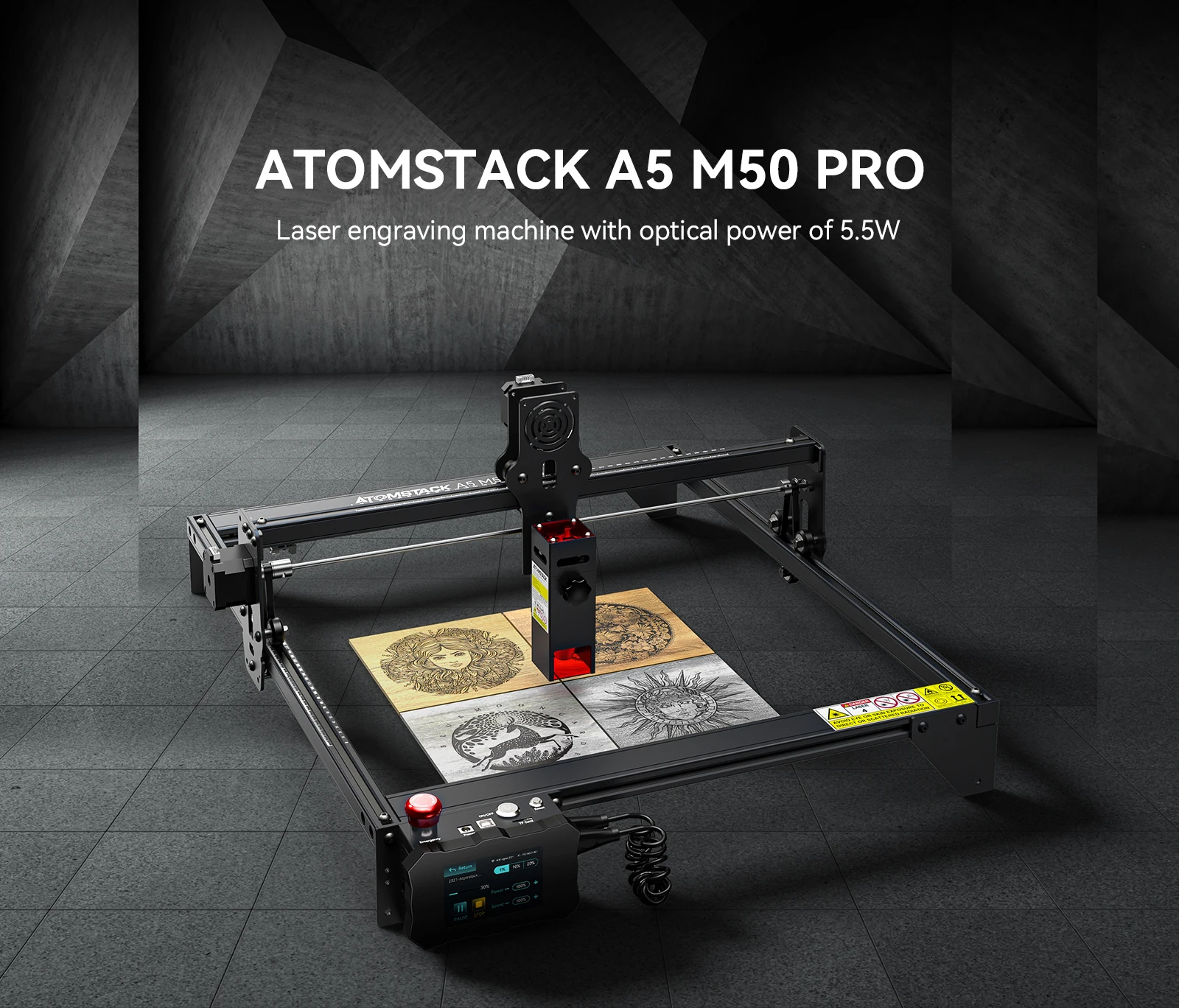 ATOMSTACK A5 M50 PRO Cố Định Tập Trung Khắc Nâng Cấp Ống Kính Nén Điểm Hỗ Trợ Nhé Với Nút Dừng Khẩn Cấp