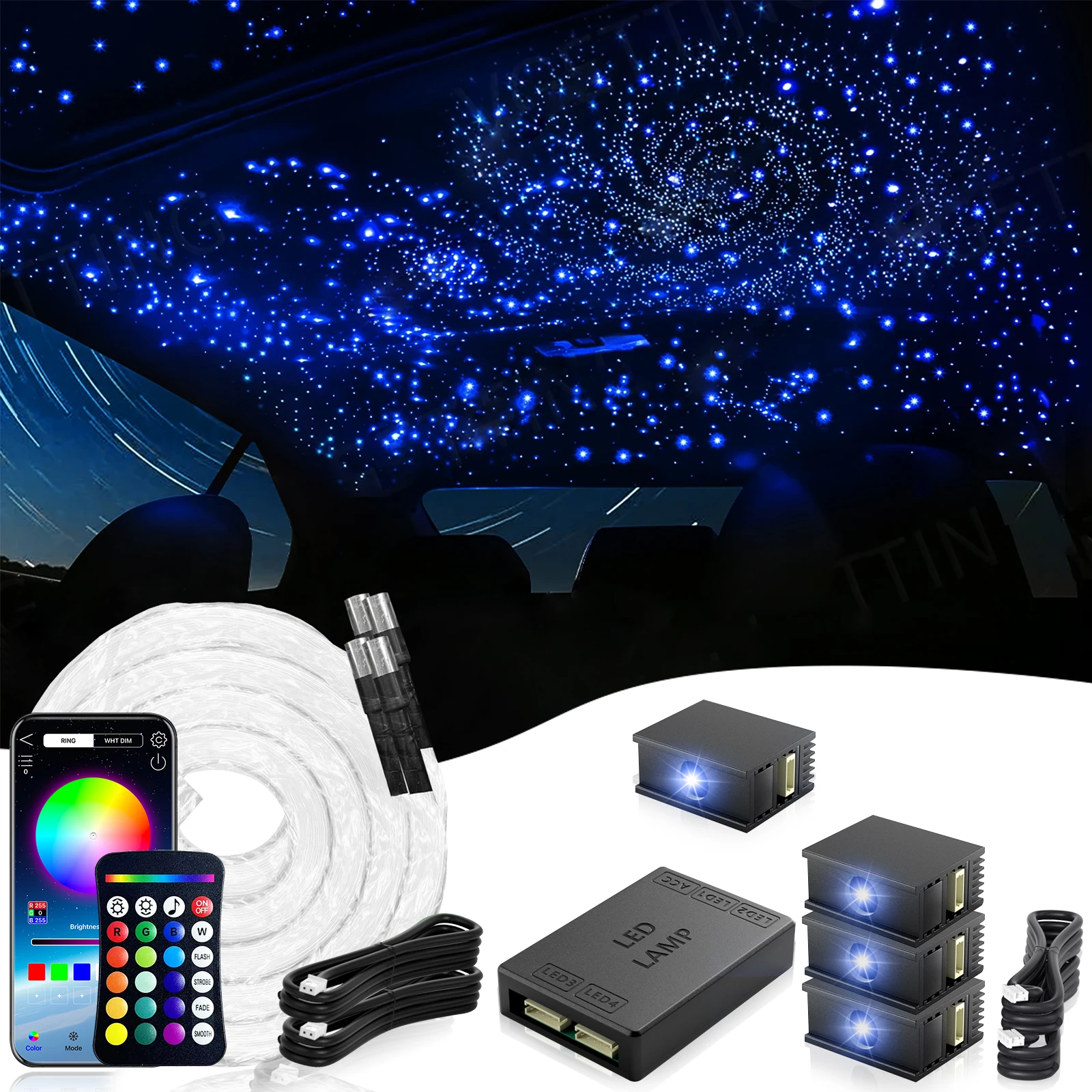 RGBW 1/2/ split machine Car Roof Star Light APP Control Fiber Optic Star Ceiling Light Starry Sky ceiling for Car Home