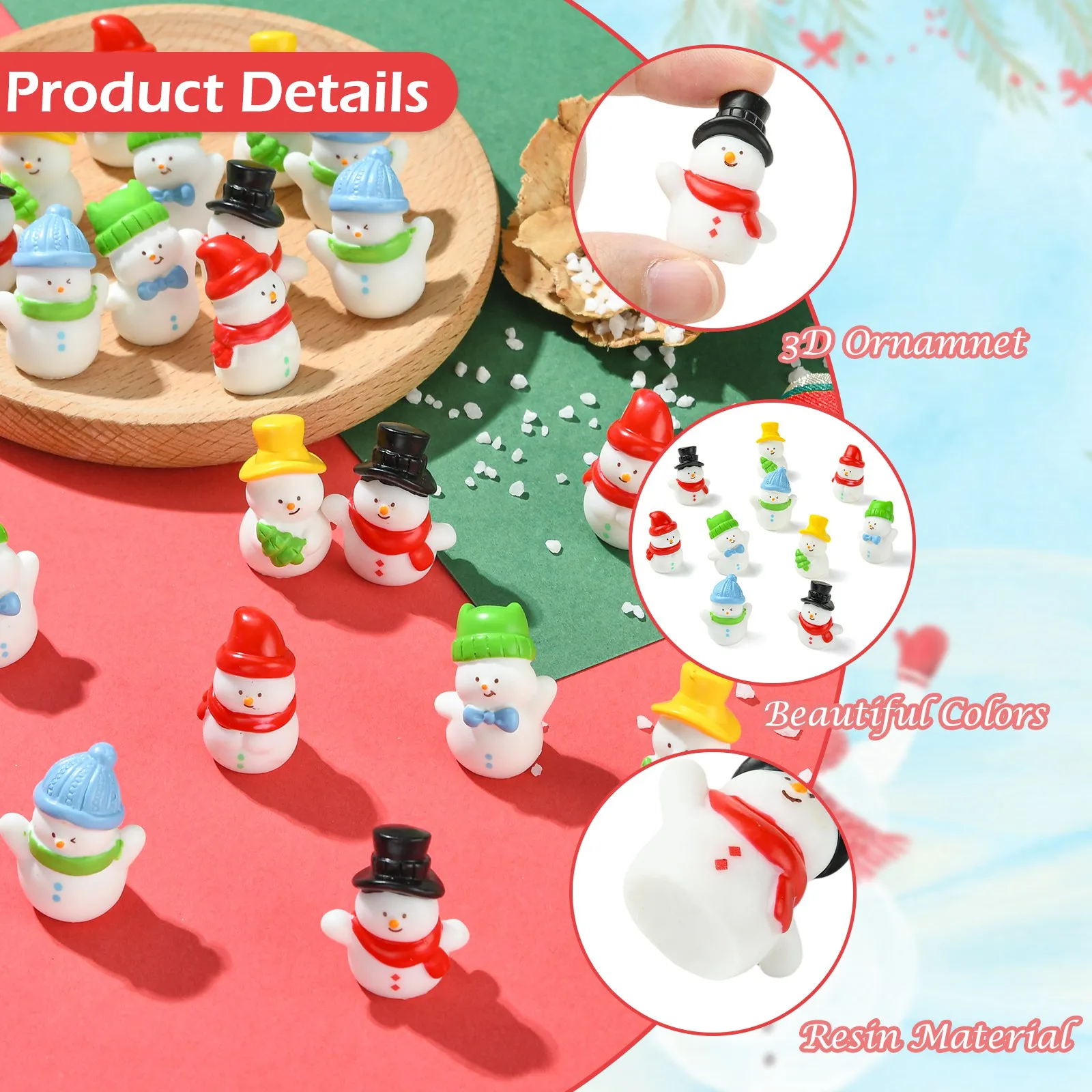 PandaHall 20 Stück 5 Stile Weihnachts-Schneemann-Mini-Ornamente aus Harz, Weihnachts-Mikrolandschaftsdekoration für DIY-Schmuck und Bastelarbeiten – Detail 3