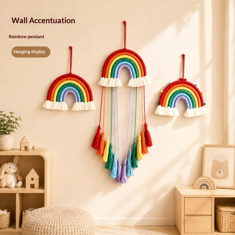 Dream Catcher with Colorful Rainbow Tassels, Handmade Woven Wall Hanging Decor, Boho Macrame Tapestry Ornament for Home Decor