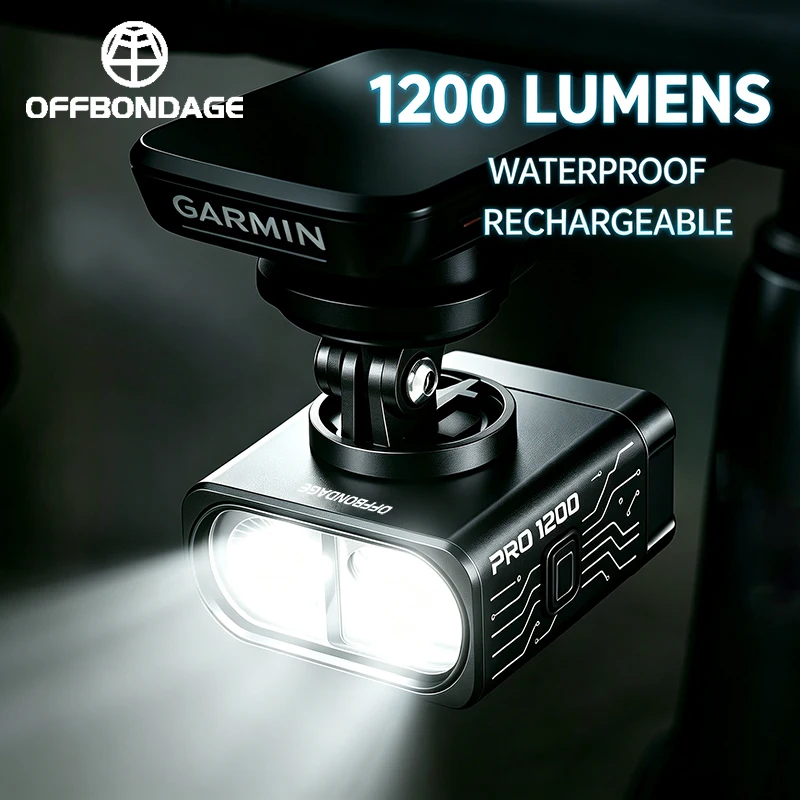 OFFBONDAGE 1200LM Fahrrad-Frontlicht mit Abblendlichtfunktion, 4000mAh MTB Rennrad-Scheinwerfer, wiederaufladbar, wasserdicht, Fahrradlampe