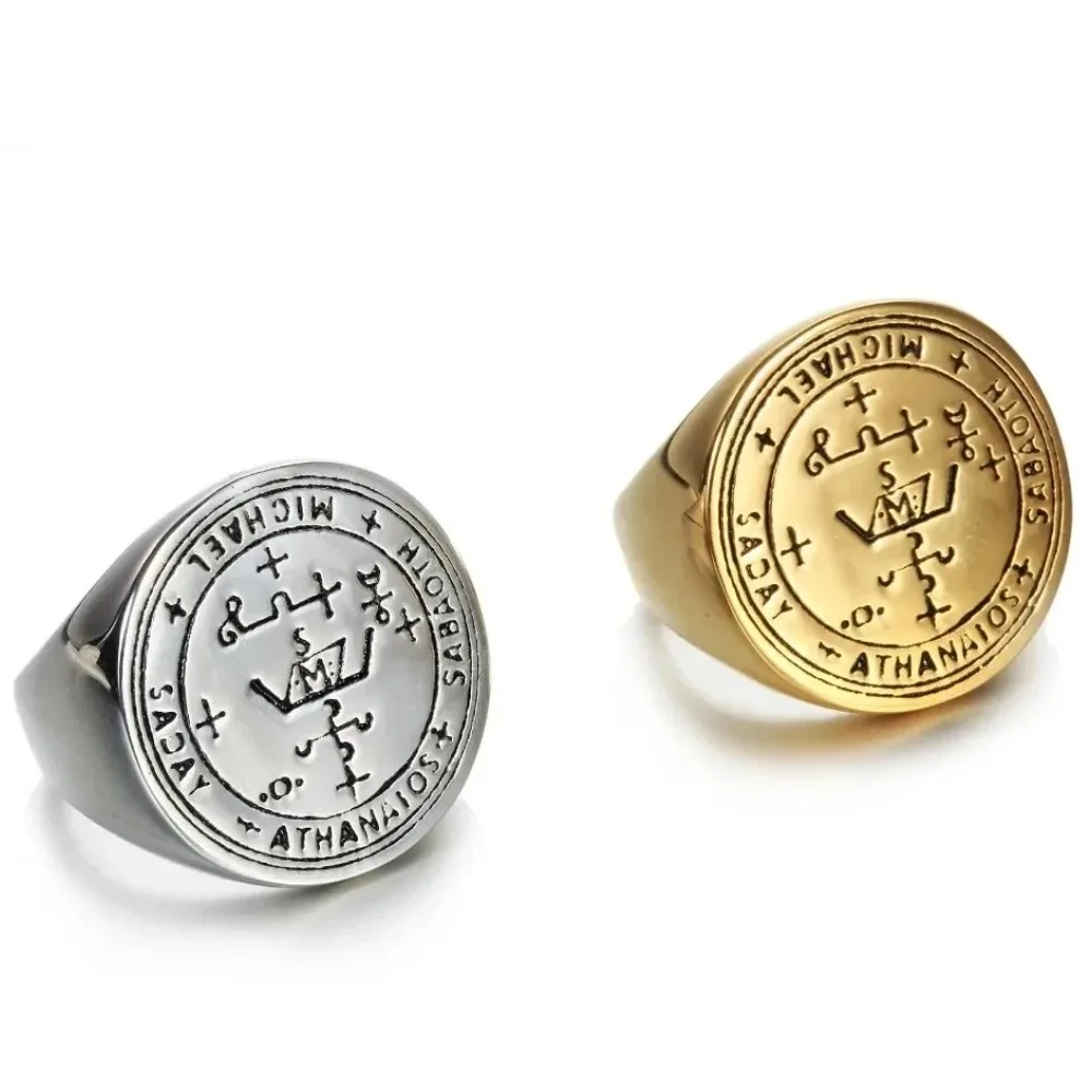 Archangel Solomon\'s Rings Amulet Symbol Stainless Steel Finger for Men Him StarofDavid Jewelry US Size 7-14