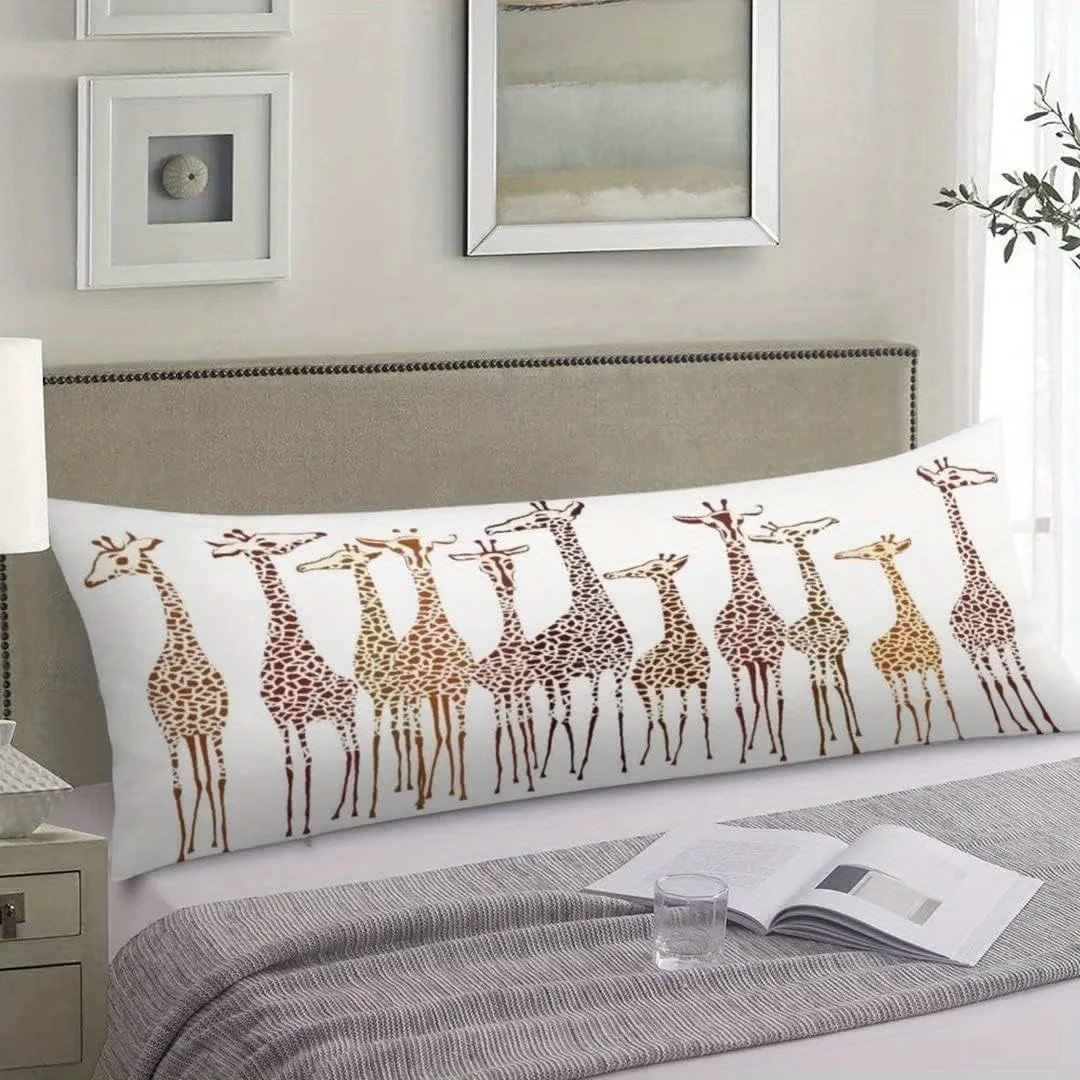 Retro-Style Giraffe Body Pillow Cover Decorative Cartoon Character Design, Long Zipper, White and Brown, Pillowcase