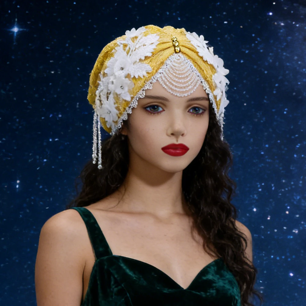 

Модный женский тюрбан с кисточками и бисером, мусульманский хиджаб, кружевной хиджаб с вышивкой, шапочки, платок на шнуровке, исламский головной убор для свадебной вечеринки