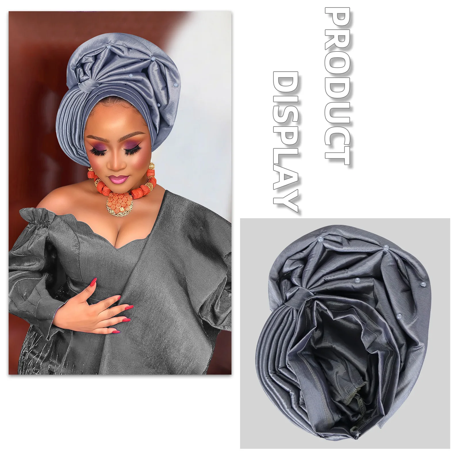Gorros africanos para mujer, turbante de seda cruda para mujer, gorro para la cabeza para fiesta de boda de Nigeria, lazos para la cabeza listos para usar