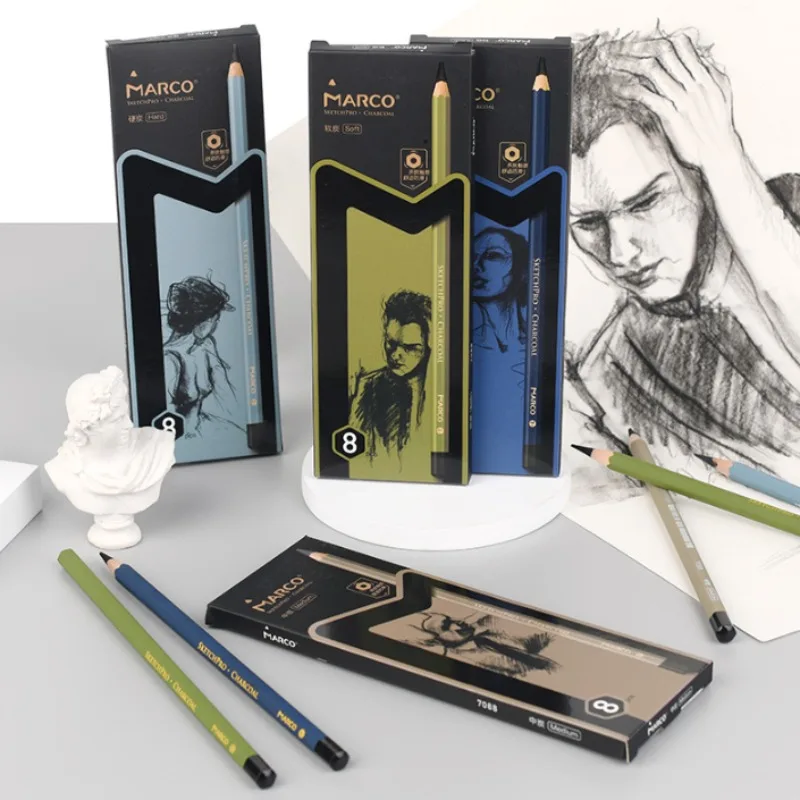 

8pcs Box Sketching Pencil Art Drawing Tool HB-16B Soft Medium Hard Beginner Sketching Painting Shaping Detail Charcoal Pencils