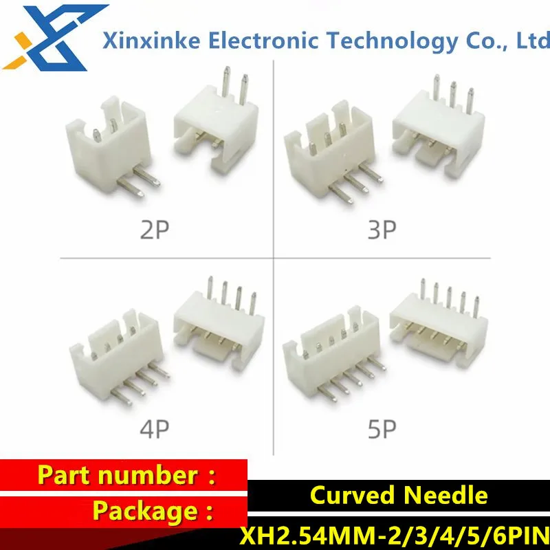 100PCS 2.54mm Curved Needle XH-2Pin/3Pin/4/5/6P XH2.54MM Connector Bent Needle Socket