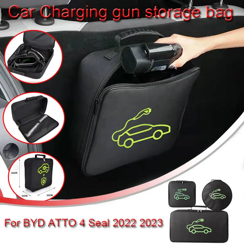 For BYD ATTO 4 Seal 2022 2023 2024 2025 EV Car Portable Charging Cable Storage Carry Bag Waterproof Retardant Trunk Storage Box