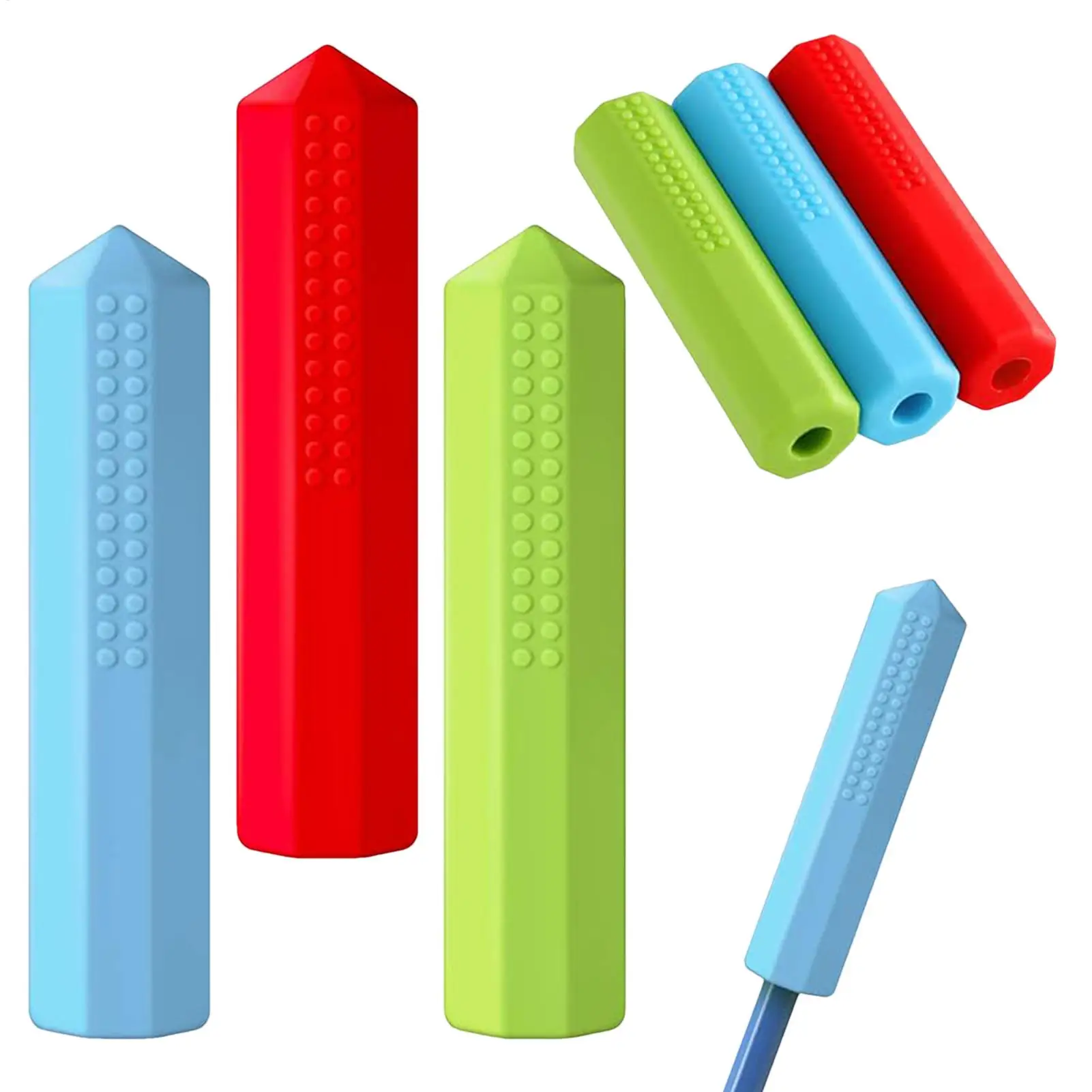 Lot de 3 embouts sensoriels à mâcher pour crayons, tubes à mâcher en silicone pour enfants, pour la relaxation et la réduction de l'anxiété