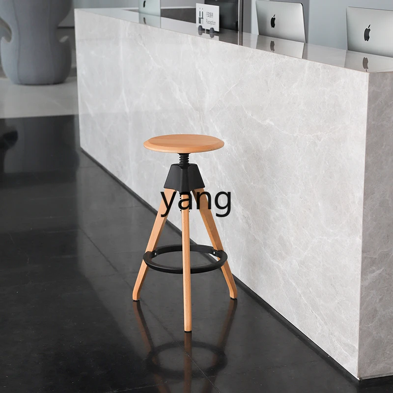 XYY Lifting Rotating Round Bar Stool Creative Solid Wood High Stool Bar Chair