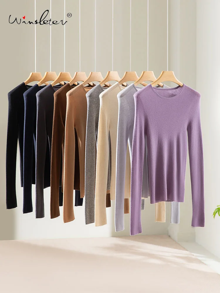 

Winsleter-36.8%Cashmere 10.2%Silk Elegant Sweater, Women Machine Washable O Neck, Slim Seamless Sweater, 2025 Autumn T58433CC