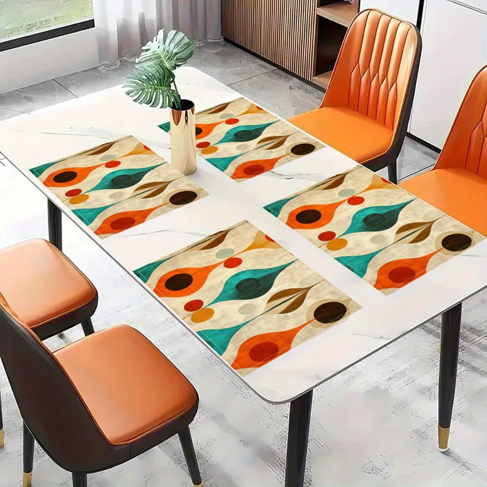 Abstract Geometric Placemats Set of 4 Modern Table Mats with Colorful Shapes Design Durable LinenFabric for Contemporary Kitchen