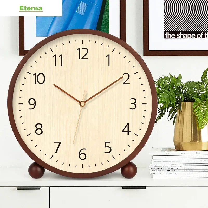 Solid Wood Desk Clock 3D Pendulum Ball Log Numbers for Living Room Home Decor