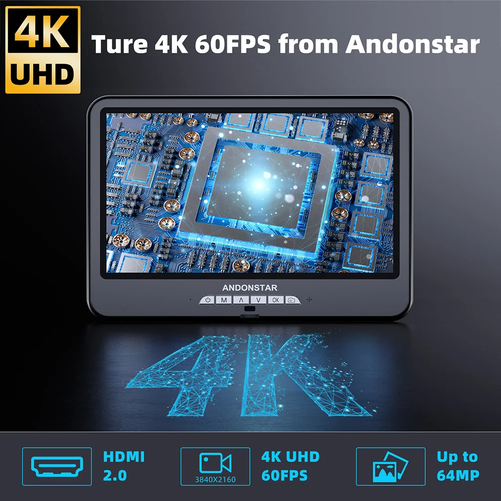 Andonstar First 4K 60FPS AD210S-Pro Digital Microscope 2000X 64MP UHD 3840P HDMI Electronic Microscope for Soldering Microscope