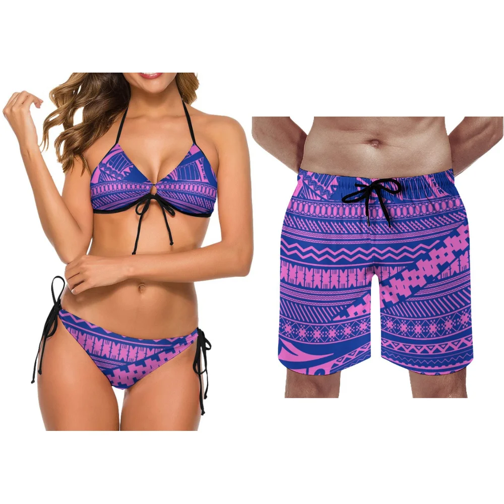 คู่ชุดว่ายน้ําท่องปาร์ตี้ Custom Polynesian ชาติพันธุ์พิมพ์คู่ใหม่ท่องชุดกางเกงขาสั้นชายหาดแฟชั่นชุดชายหาดกางเกงขาสั้นผู้ชาย