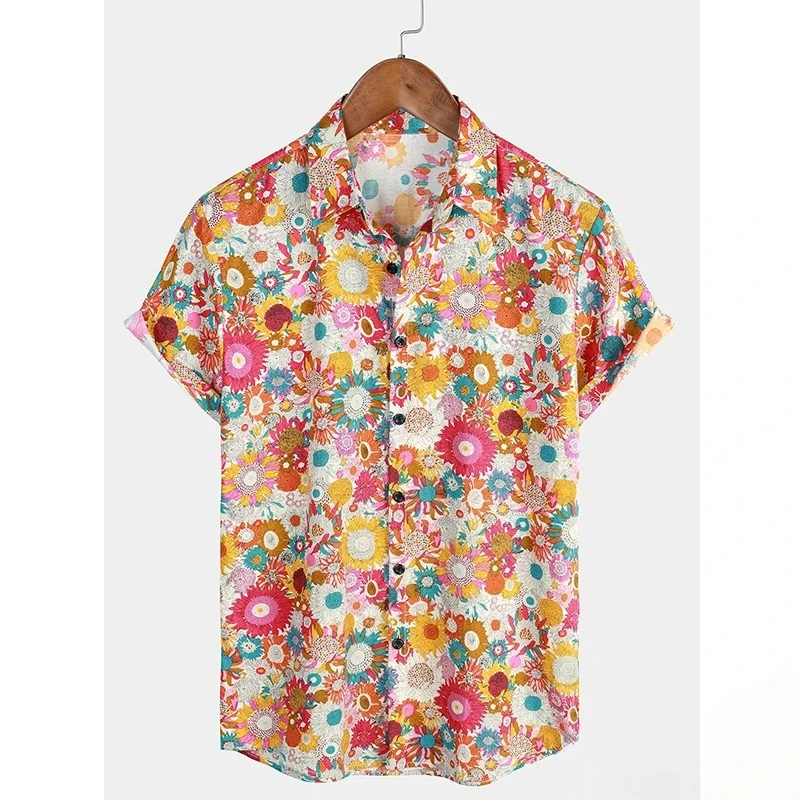 2025 قميص هاواي صيفي للرجال الصيف الأزهار تي شيرت الشاطئ زهرة يطبع قصيرة الأكمام قميص بلايز عادية الكبار تصميم ملابس للرجال #2