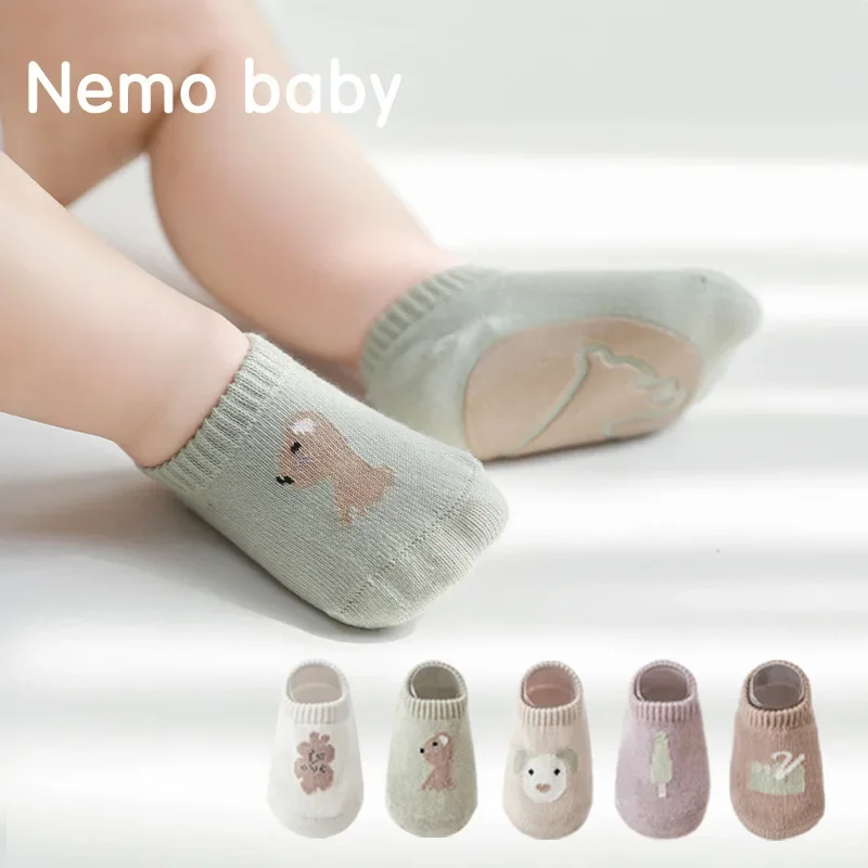 Spring/Summer 2024 New Baby Floor Socks Combed Cotton Non-slip Indoor Cooling Children's Toddler Socks Cartoon Short Boat Socks