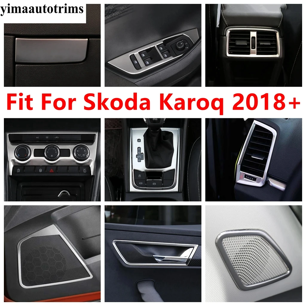 Window Lift / Handle Bowl / Central Middle AC Air Conditioning Panel Cover Trim Silver Accessories For Skoda Karoq 2018 - 2022