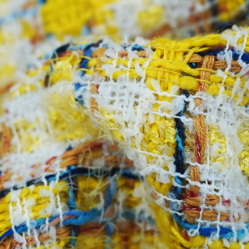 Vibrant Style Yellow Multicolor Yarn Букле Bouclé Tweed Fabric Textured Woven Cloth For Coat Designer Sewing Material Tissu Stof - view 4
