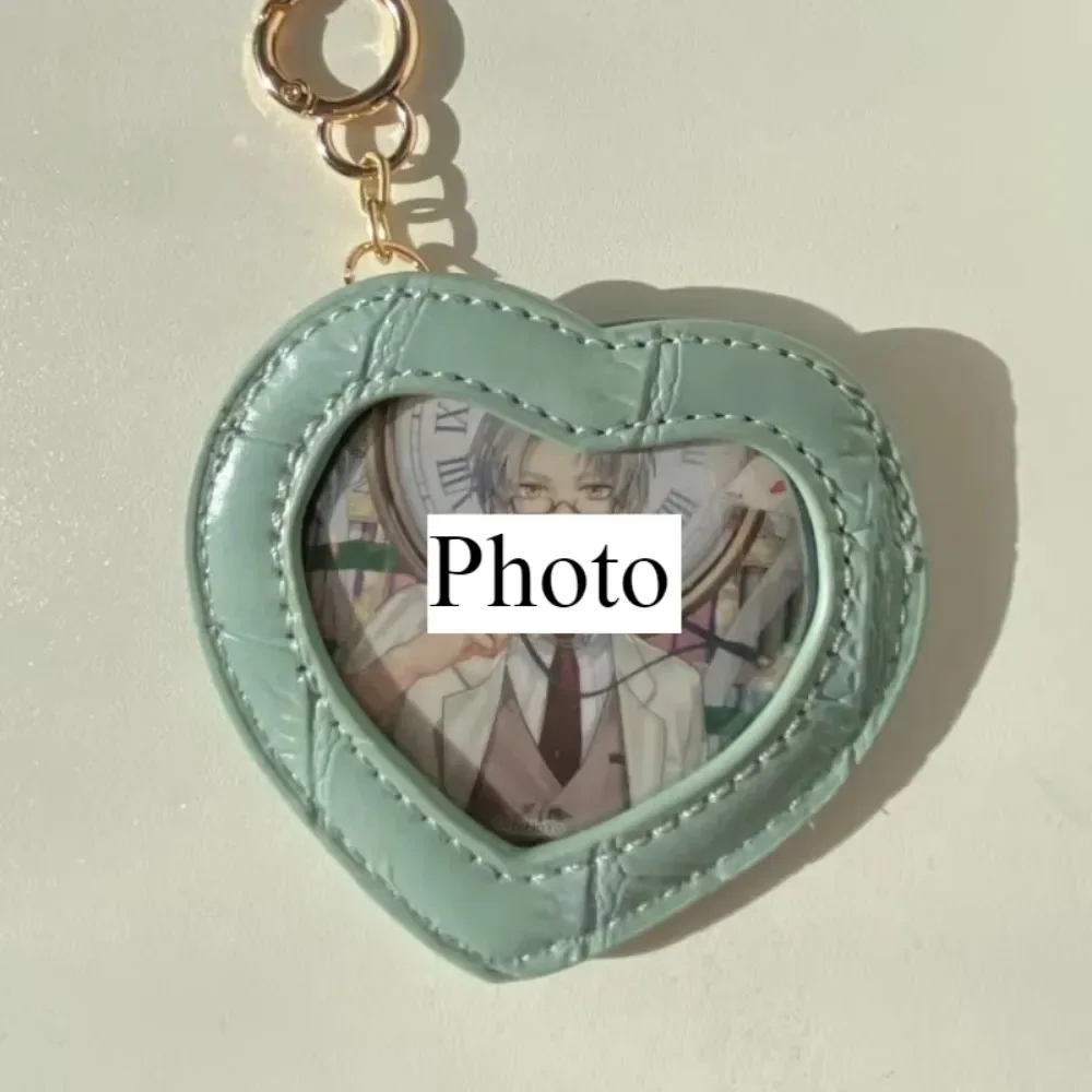 

Anime Peripheral Pendant Keyring Cartoon Badge Holder Keychian Cute Heart Shape Star PU Leather Medal Display Protector Bag Gift