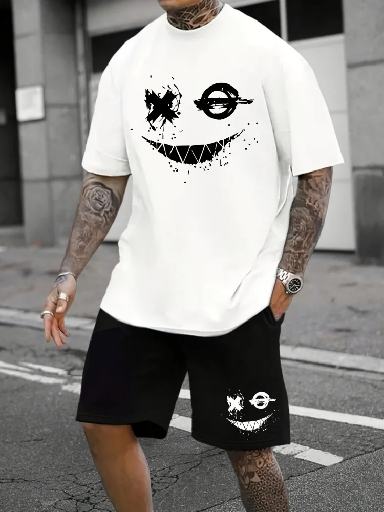 Summer Daily Casual Men's Sports Shorts Urban Street Men's Fashion T-shirt 3D Grimace Print Men's Short Sleeve Shorts Set