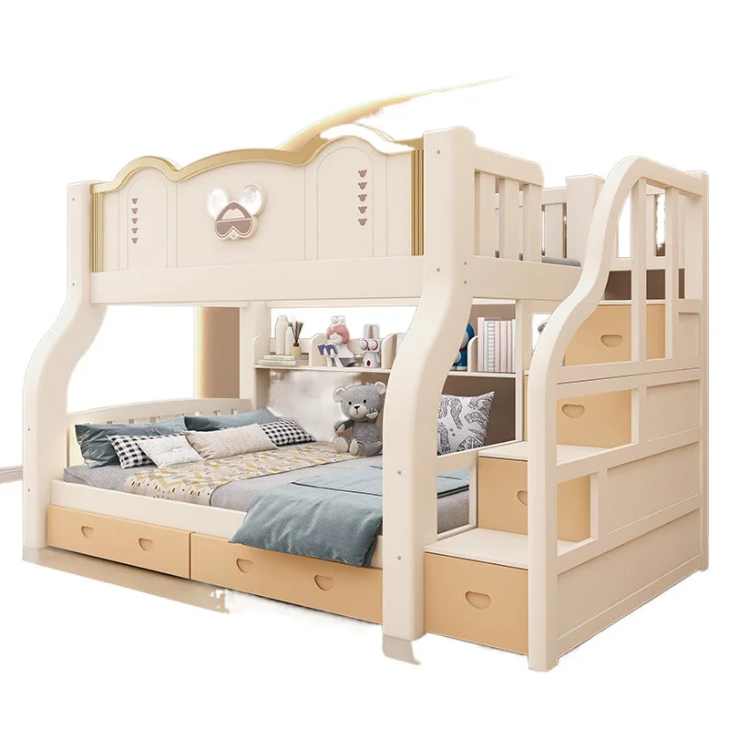 

Яркая высокая и низкая двухслойная кровать из массива дерева, детская кровать вкл. и без кровати.