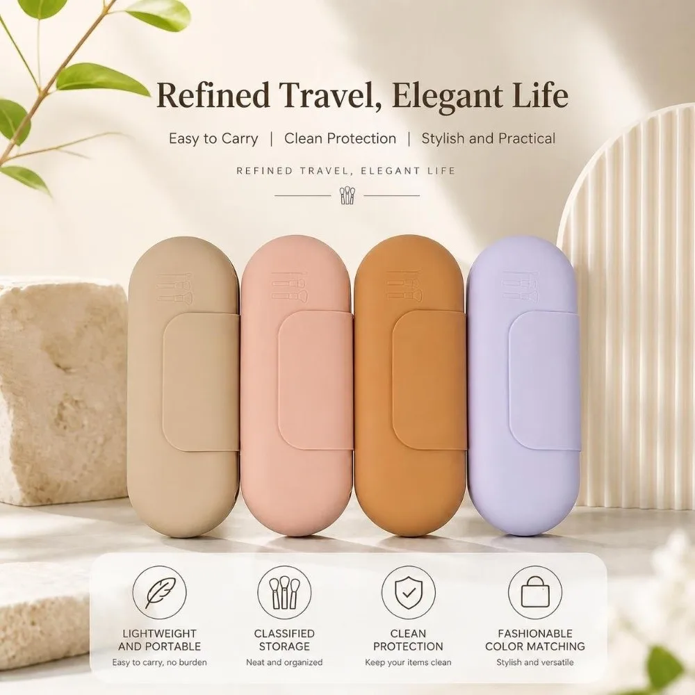Silicone Makeup Brush Pouch Large Capacity Waterproof Makeup Brush Holder Strong Magnetic Closure Portable