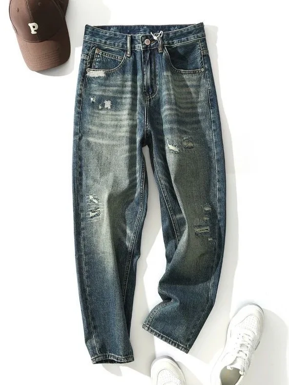 

2026 New American Sle Men's Jeans Trendy Loose Straight Cut High Waist Denim Pants Casual Straight Leg Trousers for Youth