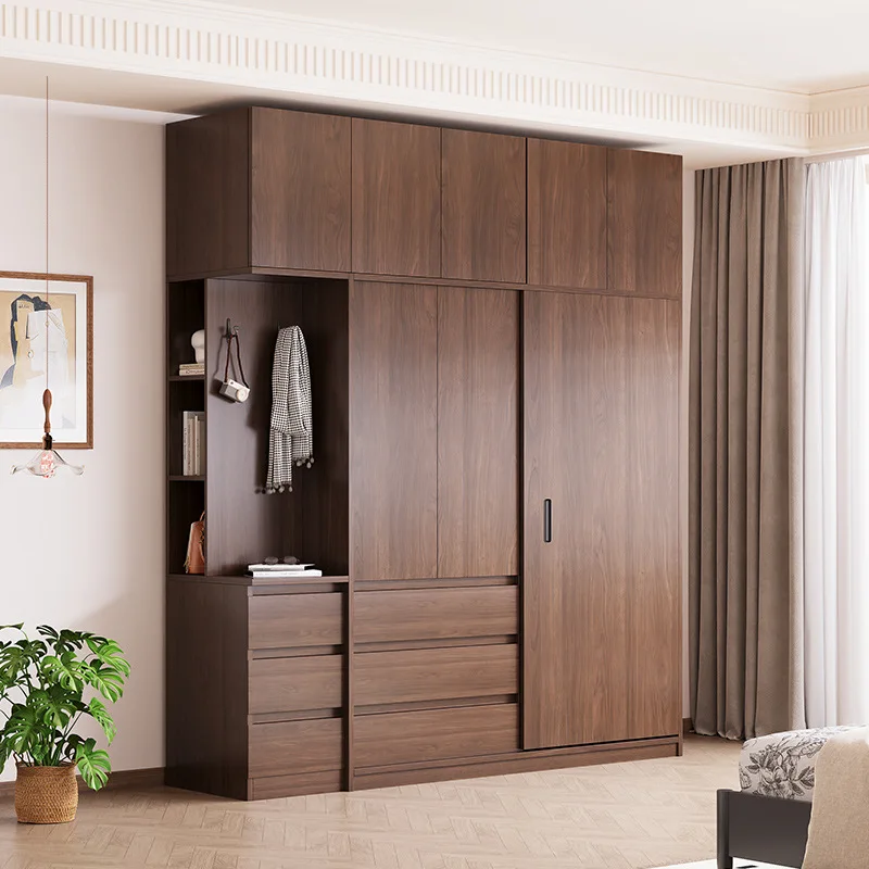 

Solid wood oak wardrobe sliding door home bedroom Nordic pure walnut sliding door can be customized size wardrobe furniture