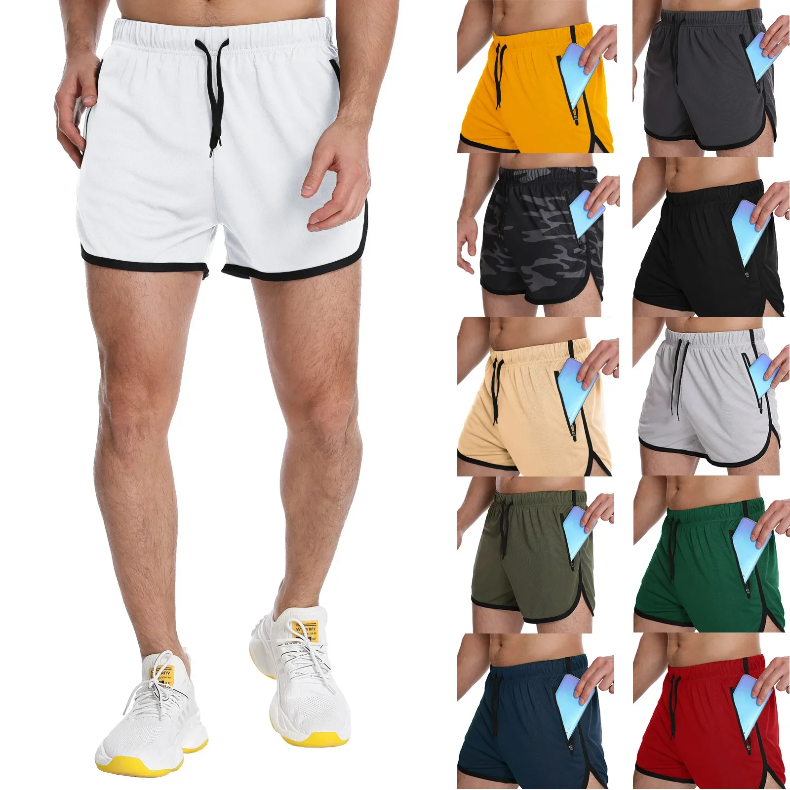 Summer New Elastic Nylon Shorts Army Green Side Slit Men Fitnees Gym Shorts Short Pants Couples Running Shorts