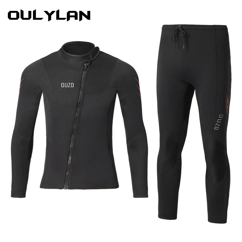 OULYAN 3mm Wetsuit Premium Diving Suit for Men Pants Split Body Jacket -Pants Neoprene Swimwear Black Keep Warm Swimming