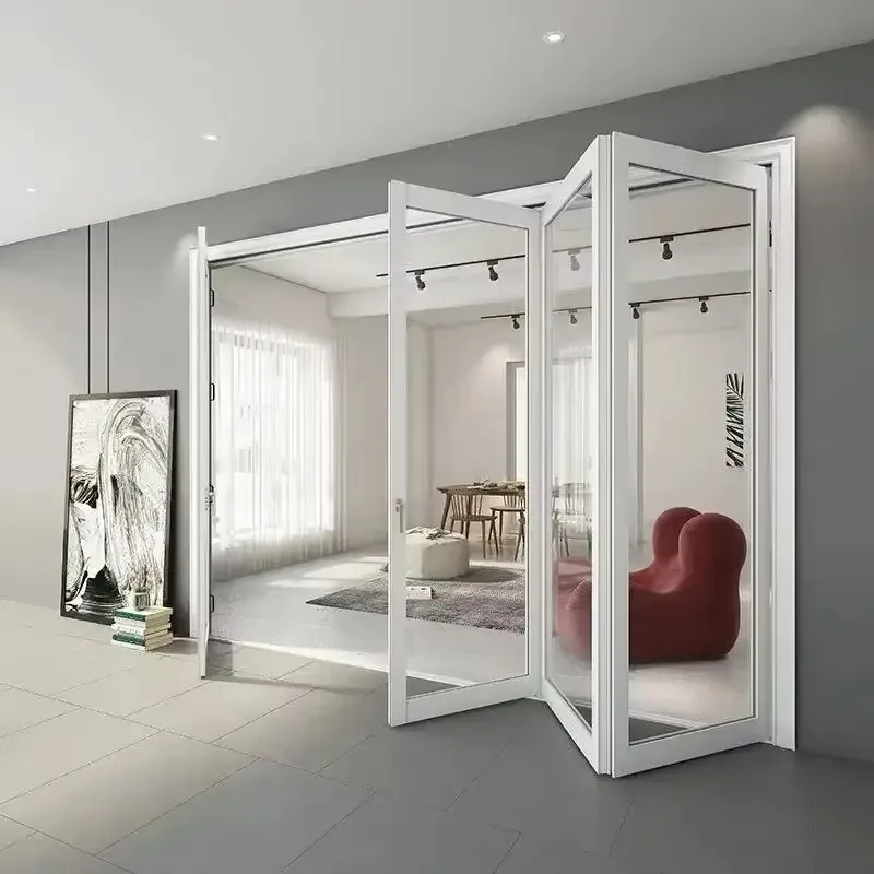 Design modern style double folding door, wavy glass door, foldable glass partiti