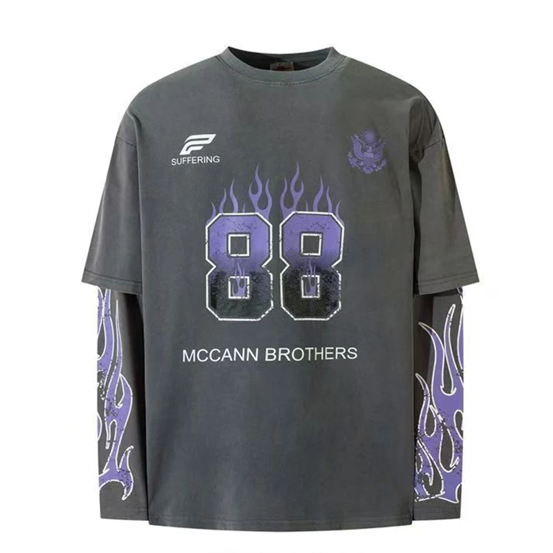 

Men's Oversize Long Sleeve Sweatshirt 2000s Trendy Cotton Vintage Letter Print round Collar High Quality New Style