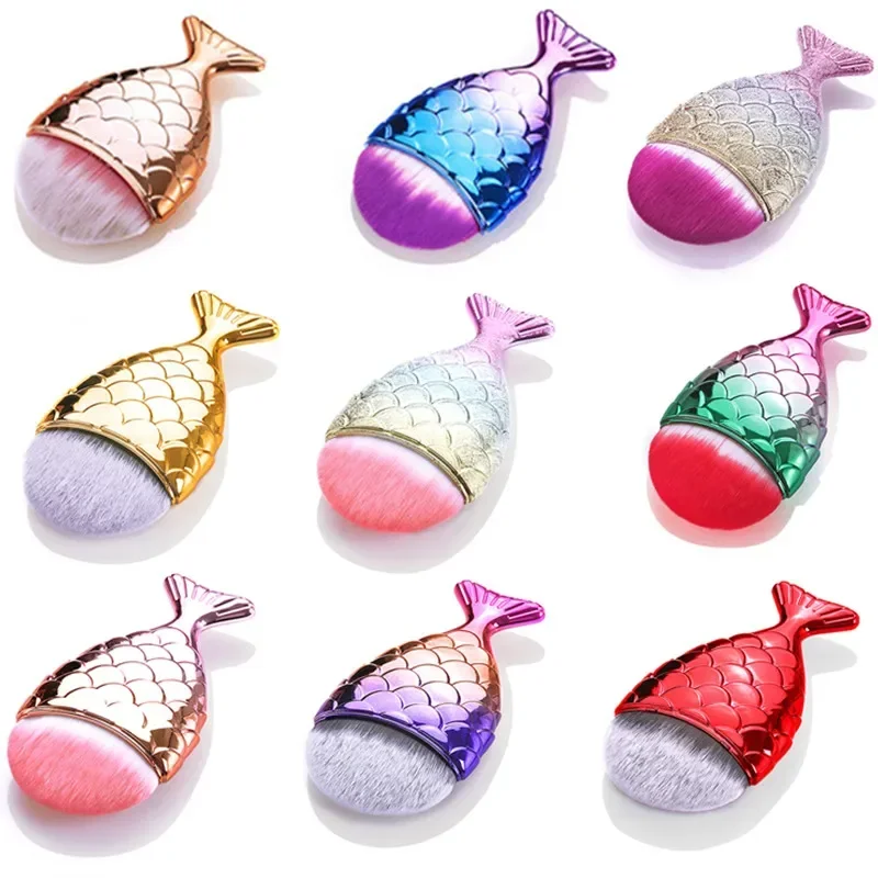 Face Blush Brush Professional Mermaid Shape Makeup Brush Foundation Cosmetic Fish Brush Makeup Tools Kit Powder nail art tool