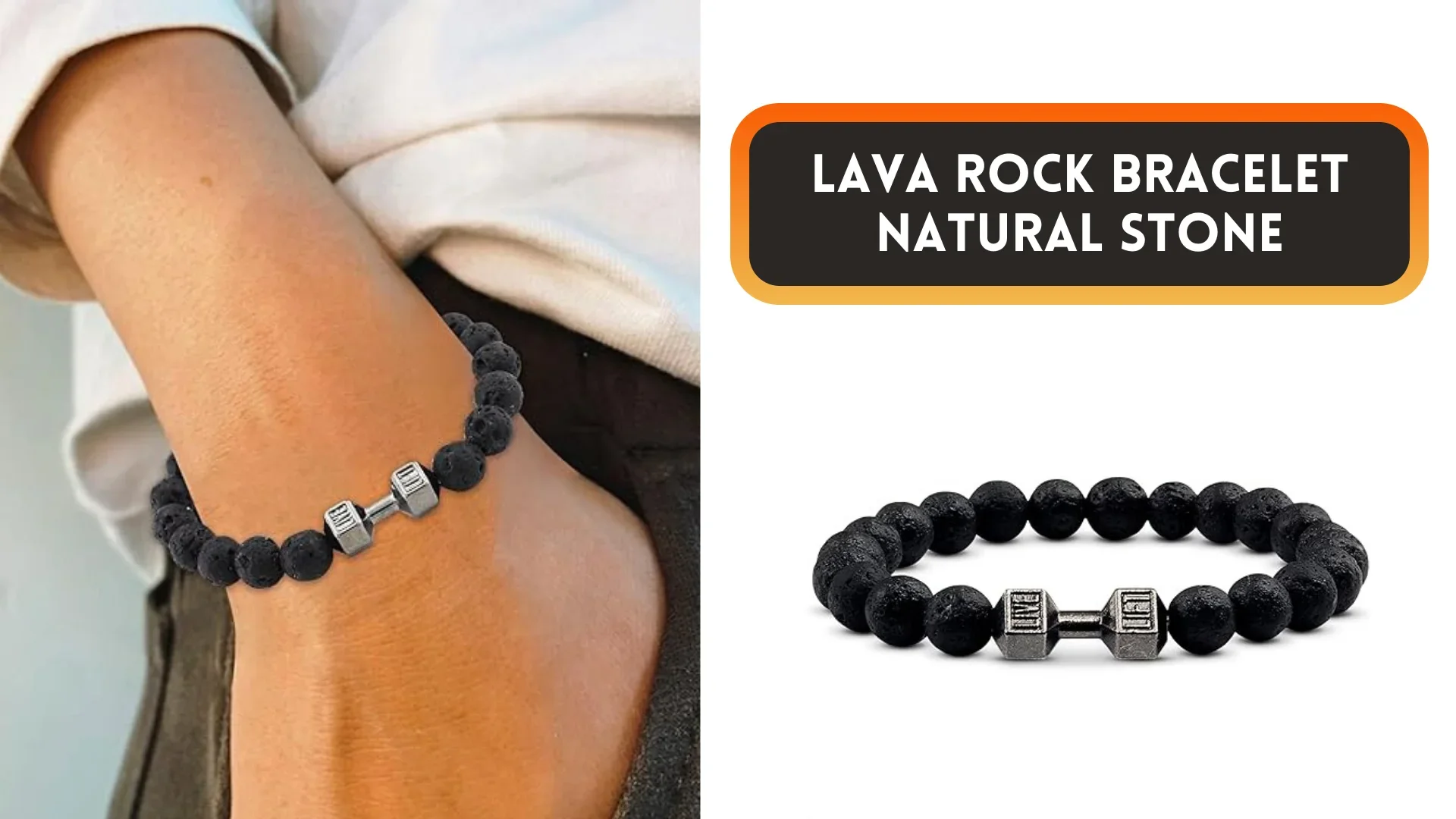 Lava Beads Dumbbell Weight Lava Rock Bracelet Natural Stone Stretch Bead Alloy Dumbbell Bracelet Men Women Birthday Gifts