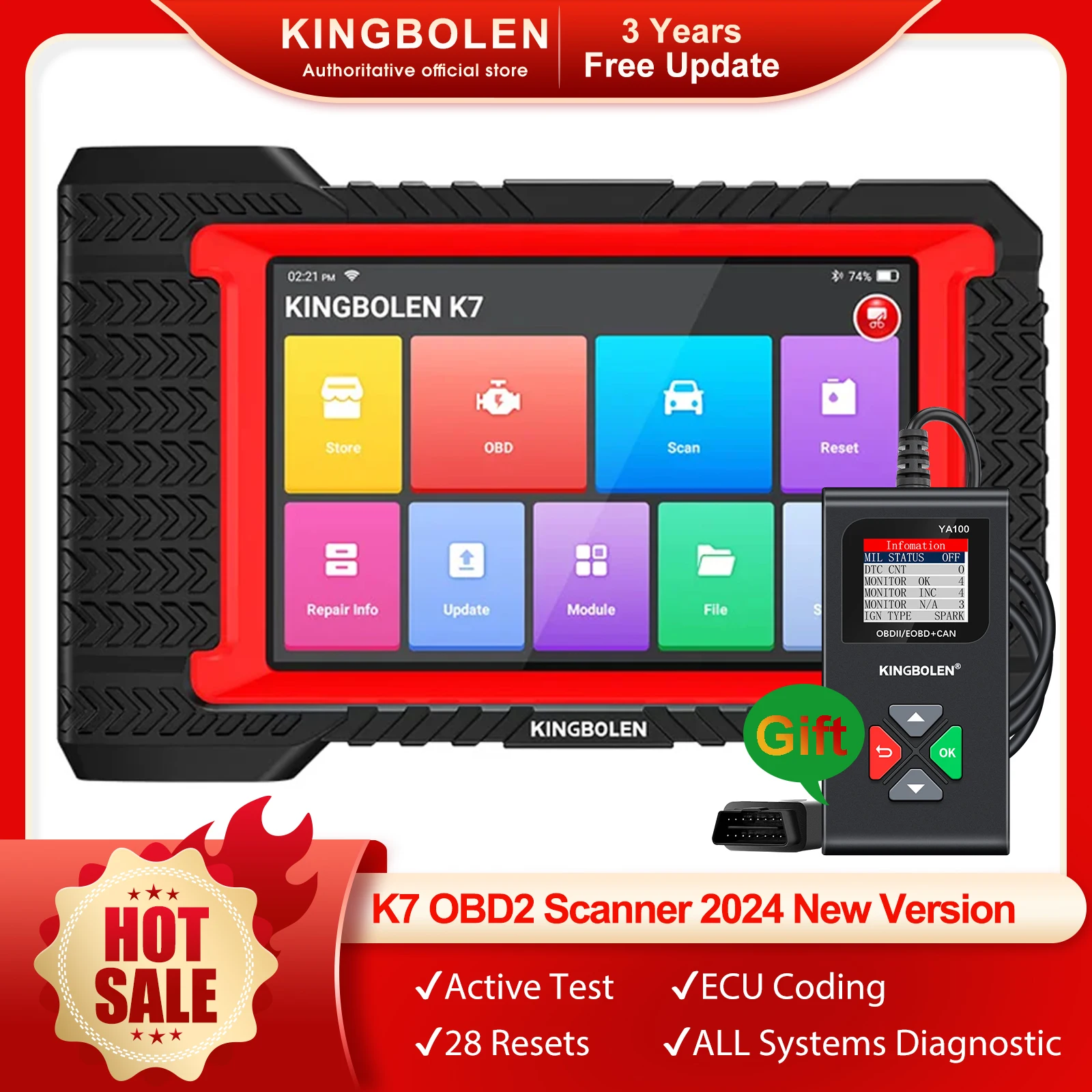 KINGBOLEN K7 OBD2 Scanner ECU Coding Active Test 28 Resets AF Reset ALL System Diagnostic Tools 3 Years Free PK AUTEL MK808S