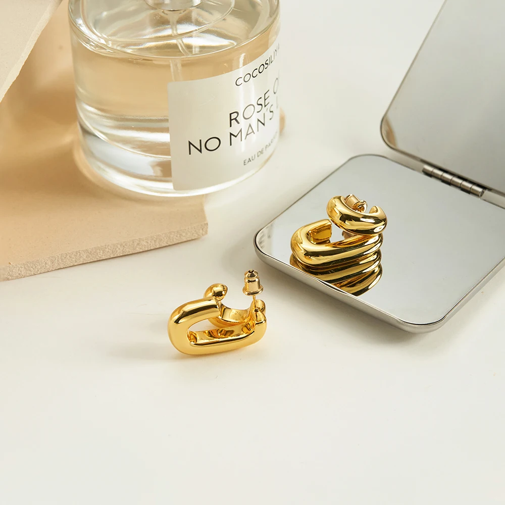 

Enfashion Aretes Double Curved Earrings For Women's 18K Plated Gold Fashion Dainty Hippop Jewelry Dating Cocktail E241588