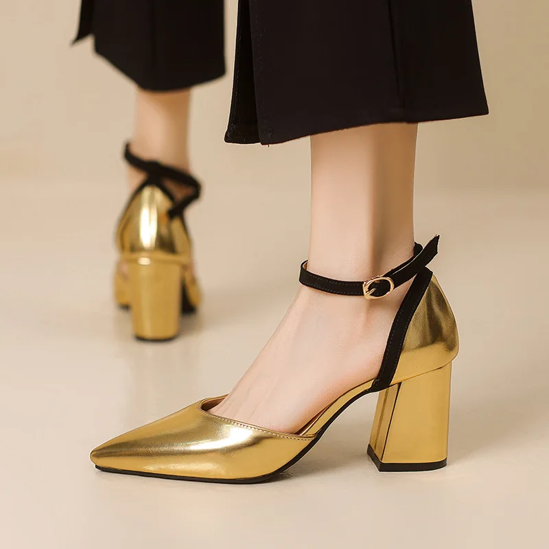 2025-夏ポインテッドヒールサンダル黒の靴女性のための大きいサイズベージュファッションコンフォート低高新しい女の子ビッグ春スキャンダル-f