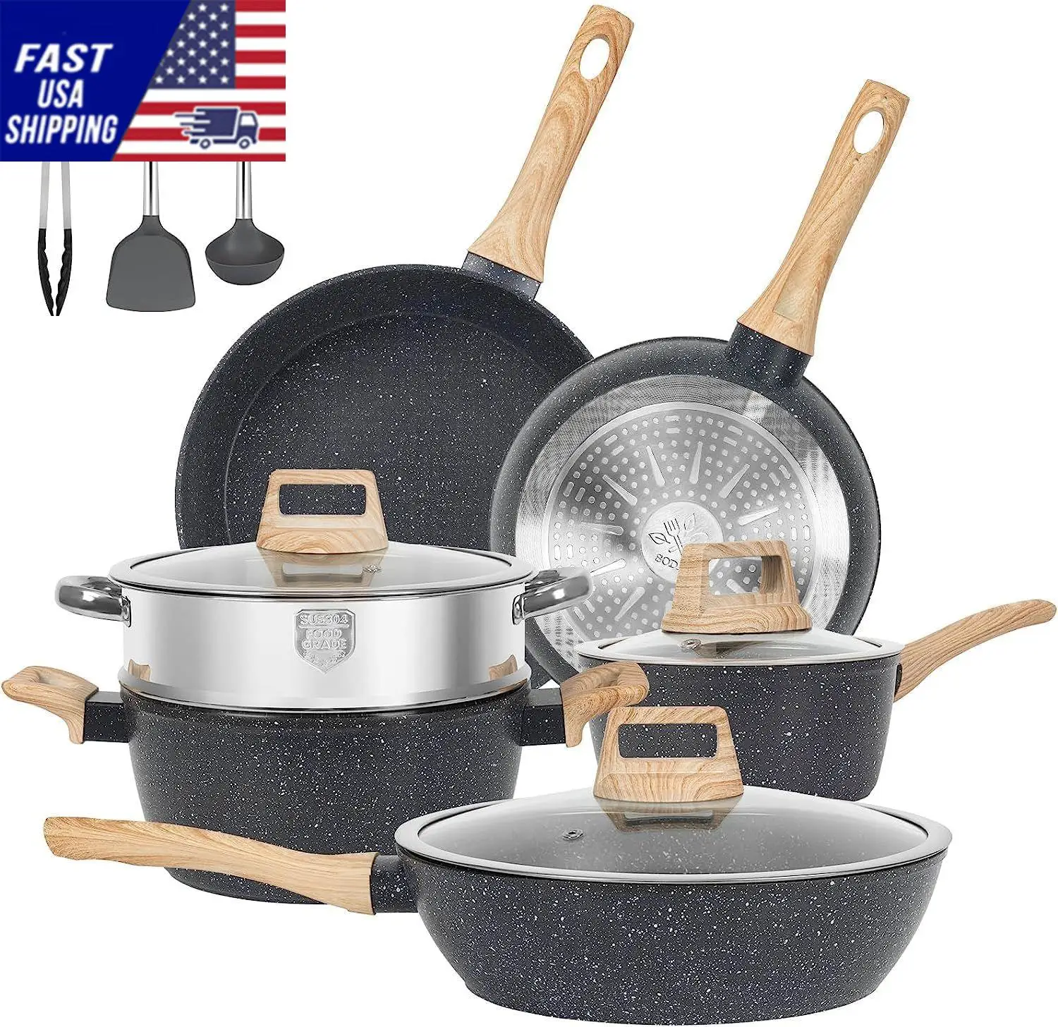 12 Piece Pots & Pantry Set, Nonstick Cookware Set, Induction Oven Nonstick Granite Cooking Set Including Frying Pan, Pan, Steame