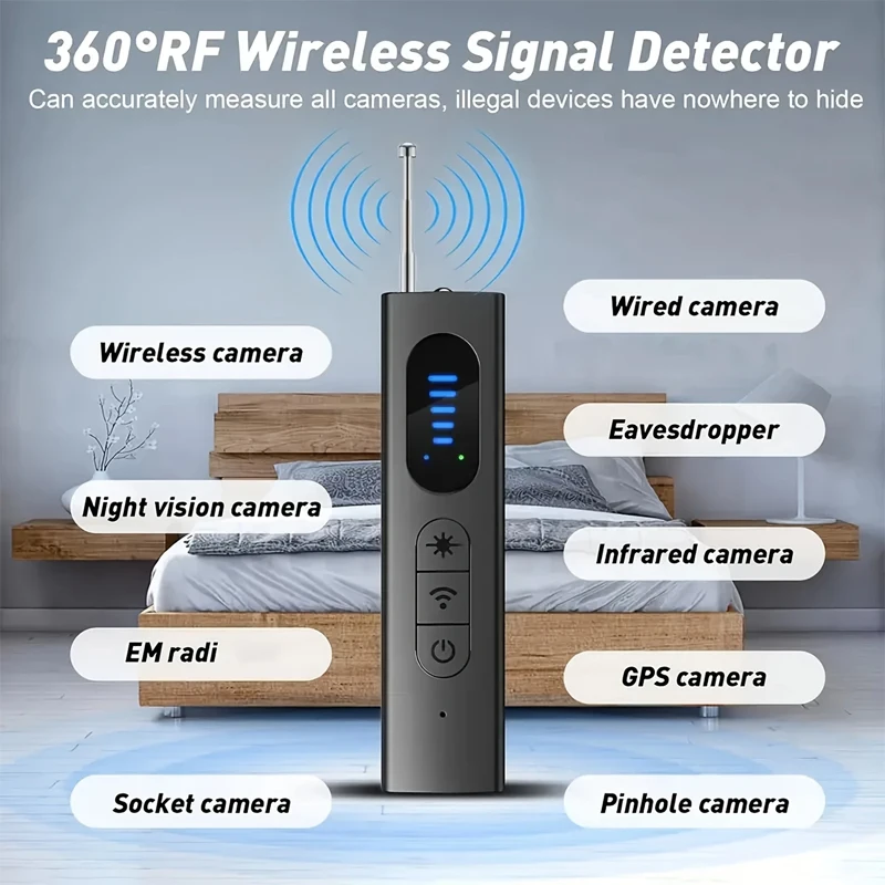 

Hidden Camera Detector Anti-Spy Car GPS Tracker Listening Device Bug RF Wireless All Signal Scanner Gadget Security Protection