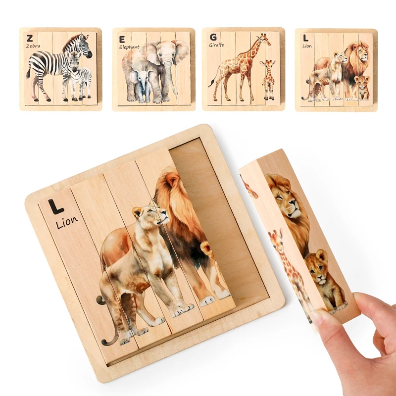 

Montessori Wooden Rotating Jigsaw Puzzle Toy Forest animal Puzzle Baby Intelligence Games Parent-child Activity Toys Kid‘s Gift