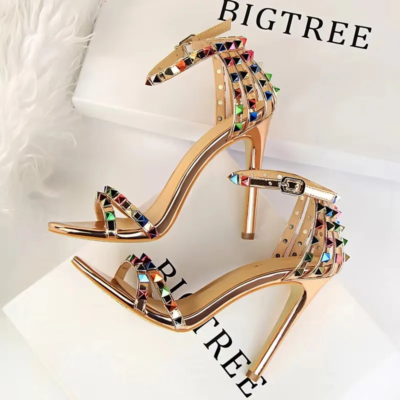 BIGTREE Sandals Roman Style Stiletto Heel 4
