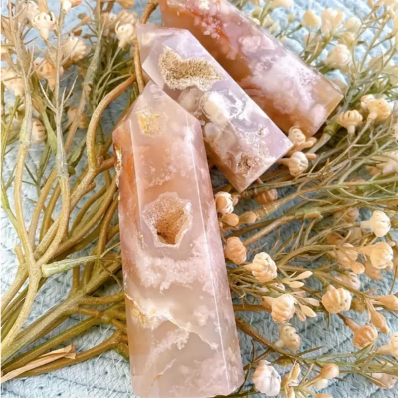 1PC Natural Rose Hermosa Crystal Quartz Tower Sakura Agate Crystal Point Energy Cherry Agate Pink Gem Reiki Gift Home Decorate